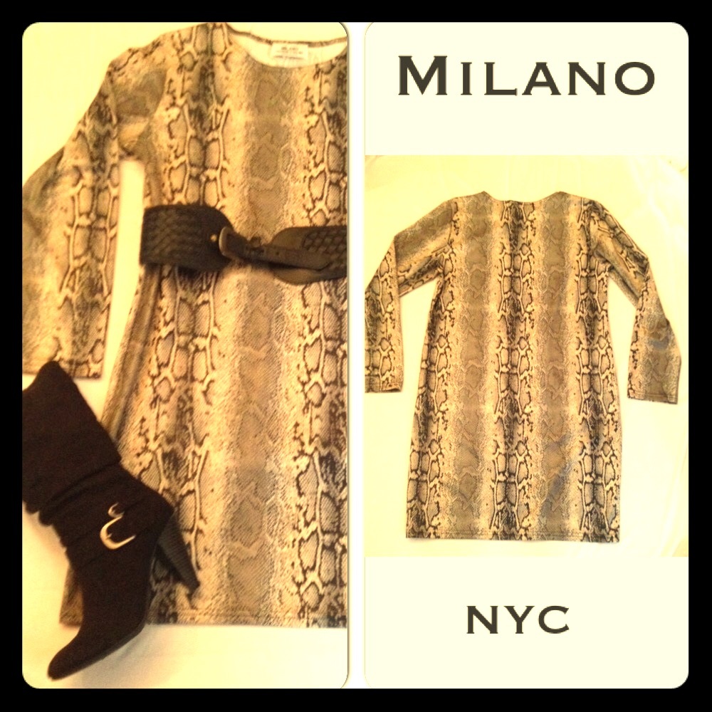 Vintage Milano Python Long Sleeve Shift Dress